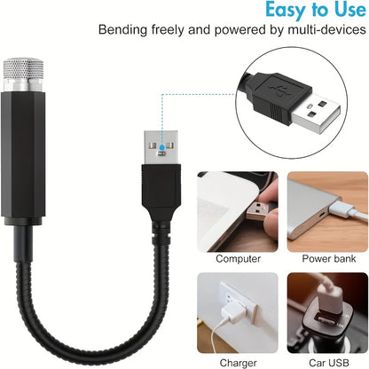 1pc USB Projector Ambient Night Light, Romantic Starry Sky Projector Car Light, Rotatable Adjustment, Bedroom, Car, Party, Wall, Ceiling, Portable Atmosphere Decoration Car Roof Light, Without Battery