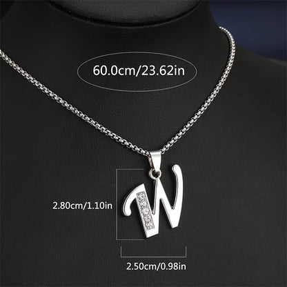 Stainless Steel Hip Hop Initial Necklace, Glass Embedded Alphabet Pendant, Daily Occasion Jewelry, Ideal Graduation Gift, All-Season Accessory, Perfect for Halloween, Daily Wear Jewelry|Hip Hop Style|Glass Embedded Lette