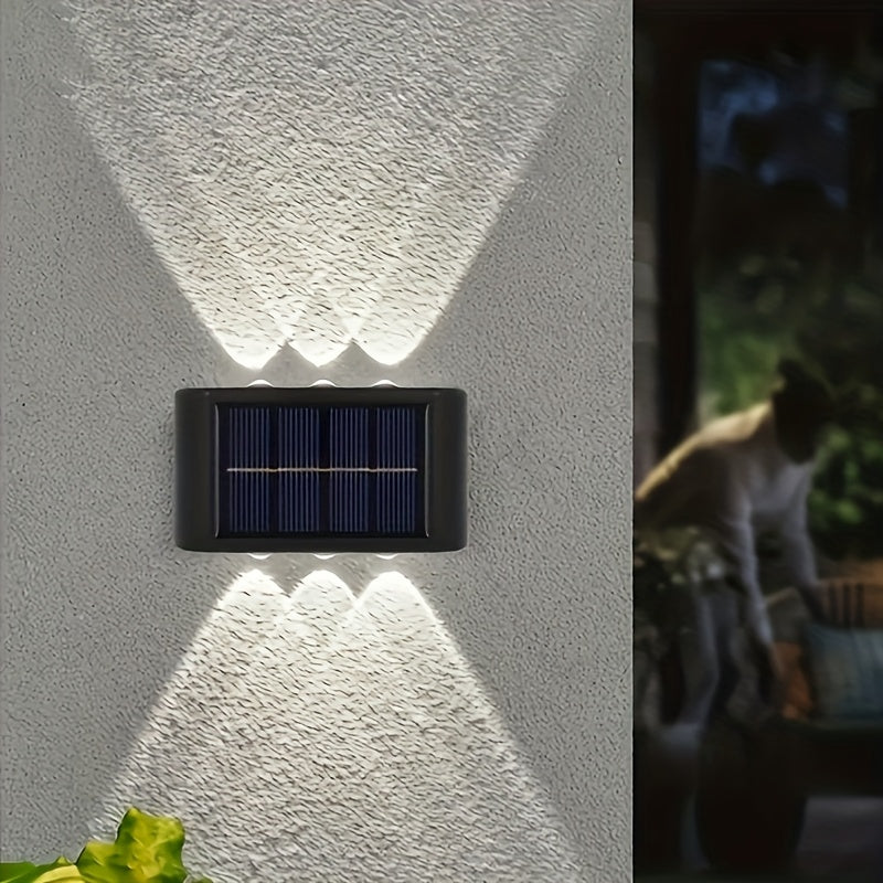 2pcs of LED solar wall lights, upper and lower lighting, solar outdoor lights, solar fence lights, suitable for courtyards, gardens, garages, swimming pools, decks, Smart Lights