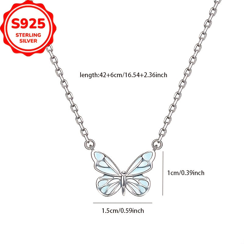 925 Low-Allergy Butterfly Glow Necklace for Women, Featuring a Blue Luminous Butterfly Pendant, Versatile And Elegant, Perfect for Gifting with an Anti-Oxidation Box.