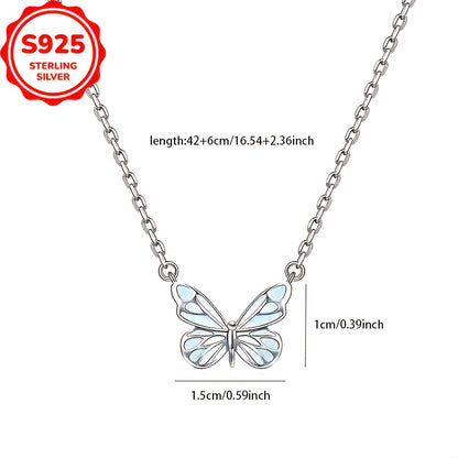 925 Low-Allergy Butterfly Glow Necklace for Women, Featuring a Blue Luminous Butterfly Pendant, Versatile And Elegant, Perfect for Gifting with an Anti-Oxidation Box.