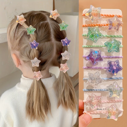 10/20pcs Girls Hair Accessories Colorful Cute Cartoon Bear Heart Star Butterfly Hair Ties for Youngsters