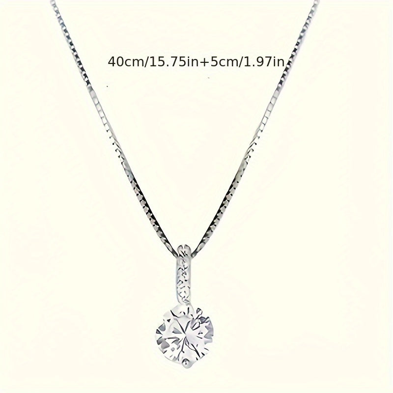 Elegant Geometric Solitaire Rhinestone Pendant Necklace for Women, Alloy with Unique Plating, Fashionable Collarbone Chain for Daily and Party Wear