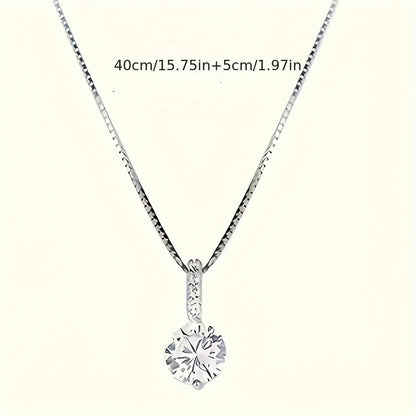 Elegant Geometric Solitaire Rhinestone Pendant Necklace for Women, Alloy with Unique Plating, Fashionable Collarbone Chain for Daily and Party Wear