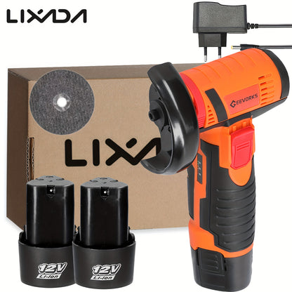 Lixada 12V Multi-function Portable 19500rpm Electric Grinding Tool Multi-function Angle Grinder Handheld 2 Batteries Suitable for Home Garden Decoration Polishing Tiles Wood Stone Steel