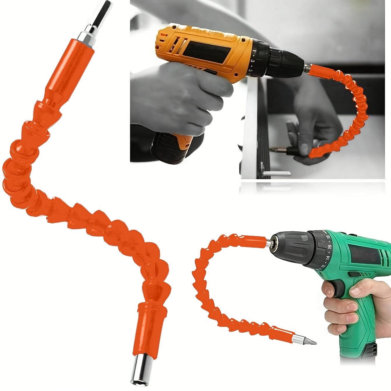 1pc Electric Drill Universal Joint, Orange, Universal Soft Shaft, Electric Screwdriver Drill Bit Extension Holder, Hand Drill Connecting Rod, Multi-functional Flexible Drill Bit Holder