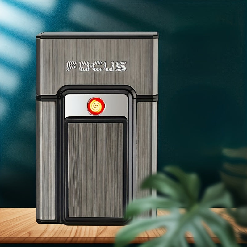 20pcs Cigarettes Capacity Cigarette Box Metal Cigarette Case with Lighter Windproof Torch Lighter Gadgets for Men Stocking Stuffers for Adults, Father's Day Gift, Birthday Day Gift, Christmas Day Gift, Cigarette Pouch