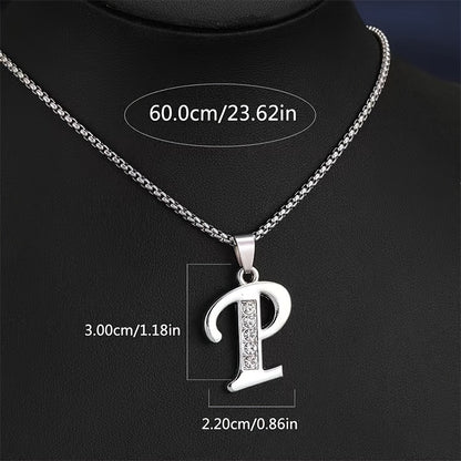 Stainless Steel Hip Hop Initial Necklace, Glass Embedded Alphabet Pendant, Daily Occasion Jewelry, Ideal Graduation Gift, All-Season Accessory, Perfect for Halloween, Daily Wear Jewelry|Hip Hop Style|Glass Embedded Lette