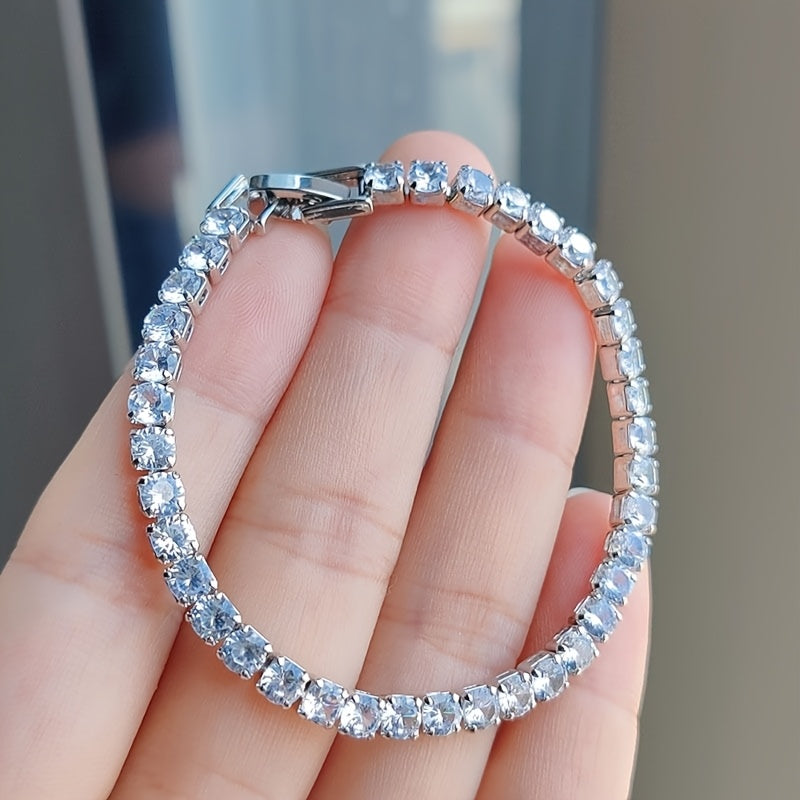 1pc Alloy Hip Hop Tennis Bracelet with Shiny Zirconia for Men and Women, Trendy Unplated Chain Wrist Jewelry for Daily and Party Accessory