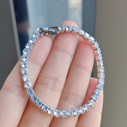 1pc Alloy Hip Hop Tennis Bracelet with Shiny Zirconia for Men and Women, Trendy Unplated Chain Wrist Jewelry for Daily and Party Accessory