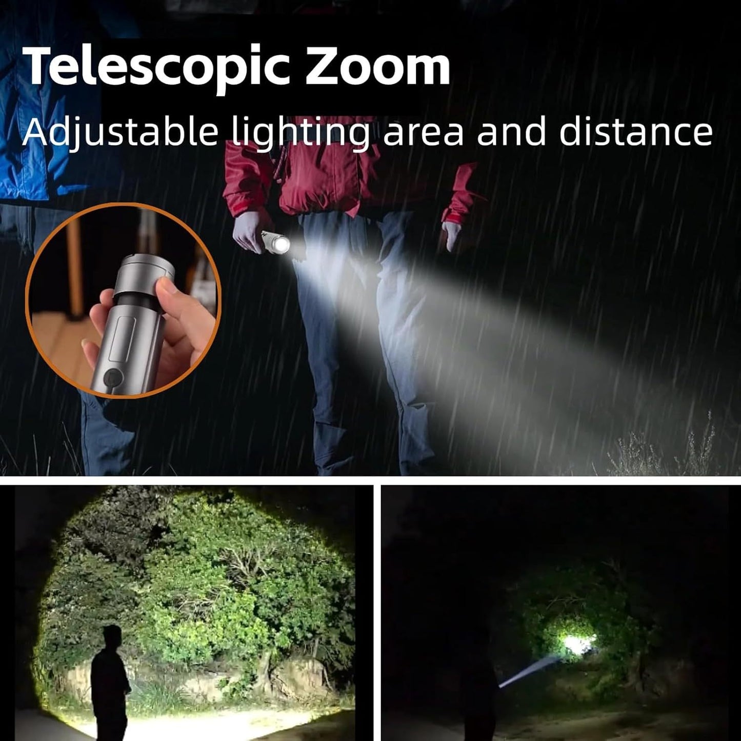 2-in-1 Retractable LED Camping Light, 3000 mAh Rechargeable Retractable Camping Light with USB Rechargeable Battery, 5 Lighting Modes, LED Flashlight, 270° Adjustable, 4 Height Adjustments, Hanging and Standing, Hidden Hook