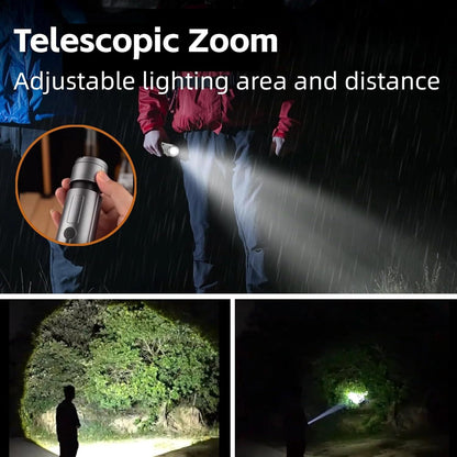 2-in-1 Retractable LED Camping Light, 3000 mAh Rechargeable Retractable Camping Light with USB Rechargeable Battery, 5 Lighting Modes, LED Flashlight, 270° Adjustable, 4 Height Adjustments, Hanging and Standing, Hidden Hook