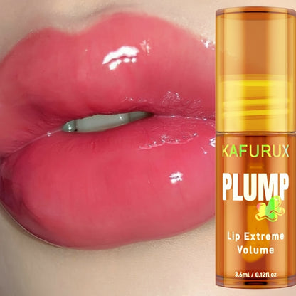 KAFURUX PLUMP Lip Oil, High Hydration Moisturizer, Natural Ginger Scent, All Skin Types, High Shine Finish, Liquid Form, 3ml/0.1oz