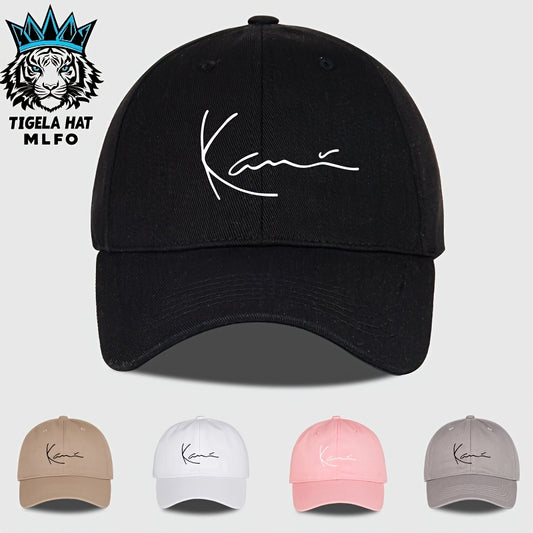 MLFO 2025 Elegant Minimalist Baseball Cap with Karl Letter Print - Adjustable Breathable Lightweight Unisex Hat for Daily Wear, Vacation, Shopping - Multiple Colors (Black/White/Beige/Pink), Casual Headwear, Soft Fabric Const