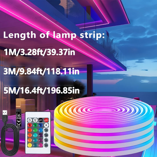 Dynamic RGB DIY Neon Sign & Flexible LED Light Strip - USB Powered, Remote Control, Malleable for Parties, Home Decor, TV Backlight, Cabinet Lighting, Bedroom Ambiance, Stage Lighting with Double-Sided Tape, Screws, Expansion