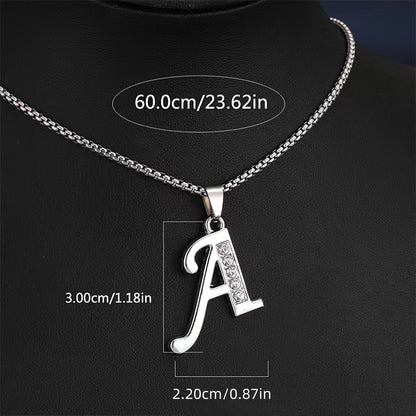 Stainless Steel Hip Hop Initial Necklace, Glass Embedded Alphabet Pendant, Daily Occasion Jewelry, Ideal Graduation Gift, All-Season Accessory, Perfect for Halloween, Daily Wear Jewelry|Hip Hop Style|Glass Embedded Lette