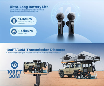 Professional Wireless Lavalier Microphone, Plug-and-Play Clip-On Mic with Auto Pairing Feature, Battery Indicator, Portable Magnetic Mount, Noise Reduction Suitable for iPhone 15/16, Android, USB-C Devices, Live Streaming, Po