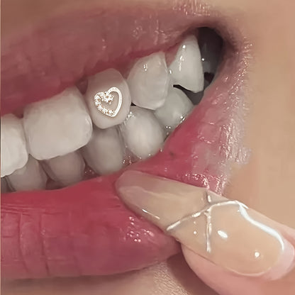 Vintage Heart Rhinestone Tooth Gem Accent, Resin Dental Jewelry, Versatile for Daily & Festival Wear, Mardi Gras Accessory, with Fits All Seasons
