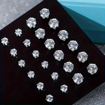 Elegant 48pcs Stud Earrings Set for Women - Sparkling Rhinestone Accents, Round & Square Shapes, Stainless Steel Posts, The rhinestone base is made of iron, Perfect for Casual Attire & Parties