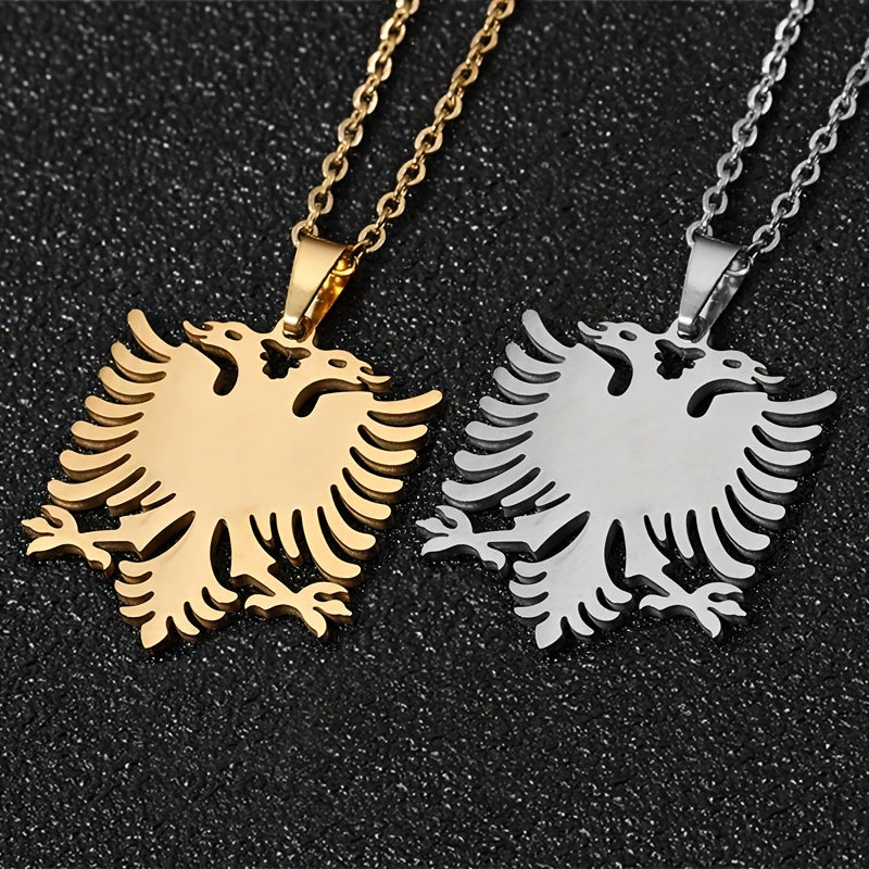 1pc Men's And Women's Party Fashion Trendy Gift, Titanium Steel Albania Eagle Pendant Necklace