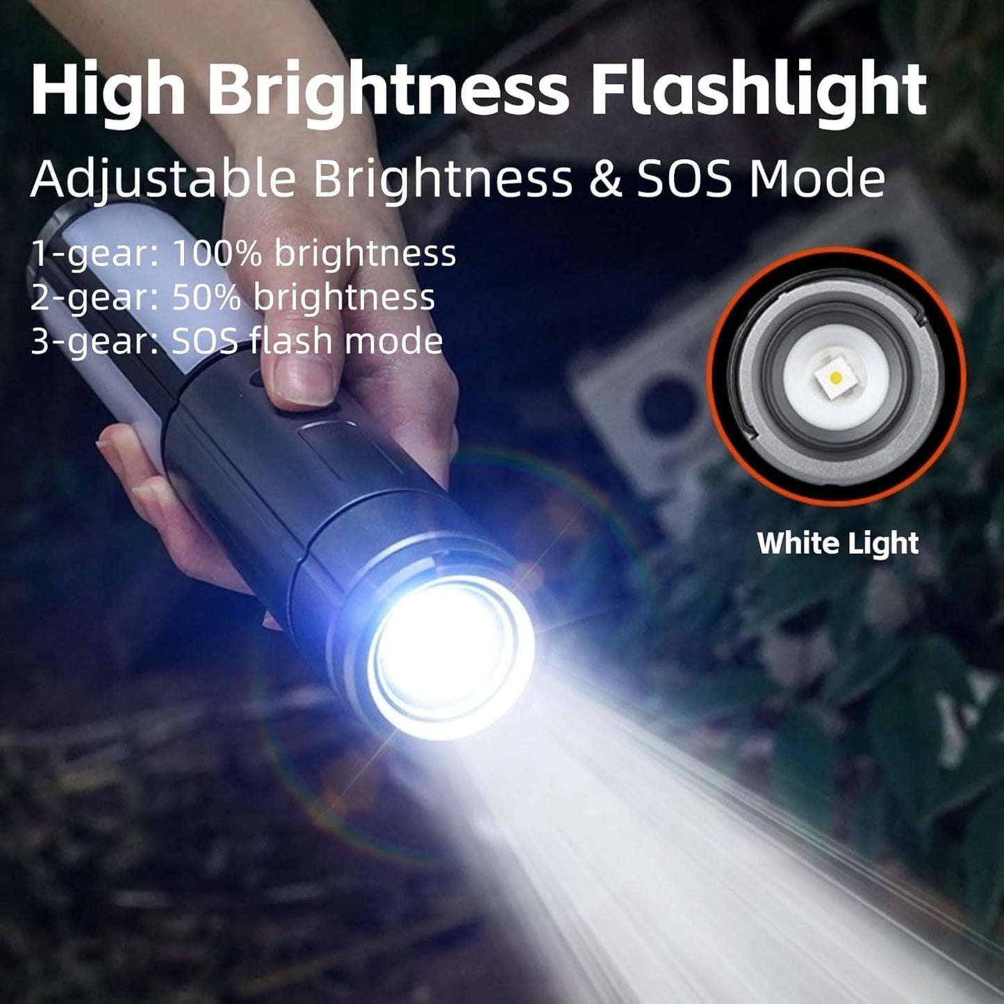 2-in-1 Retractable LED Camping Light, 3000 mAh Rechargeable Retractable Camping Light with USB Rechargeable Battery, 5 Lighting Modes, LED Flashlight, 270° Adjustable, 4 Height Adjustments, Hanging and Standing, Hidden Hook