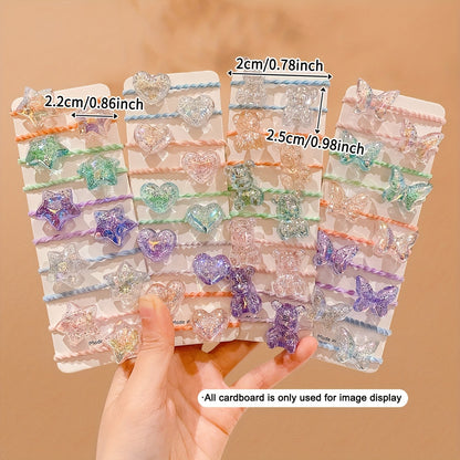 10/20pcs Girls Hair Accessories Colorful Cute Cartoon Bear Heart Star Butterfly Hair Ties for Youngsters