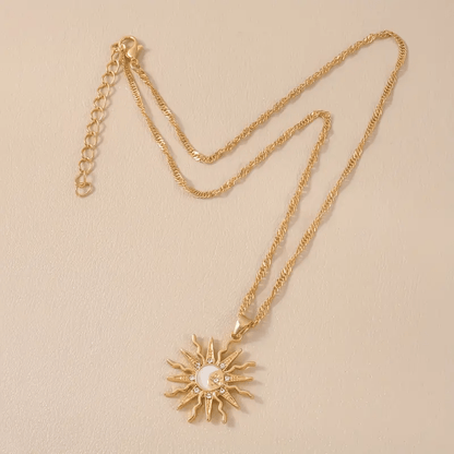 1pc Boho-Chic Celestial Charm Necklace for Women - Adjustable Sun, Moon & Star Pendant, Golden-Tone Alloy with Rhinestone Accents - Ideal for Daily Wear & Vacation
