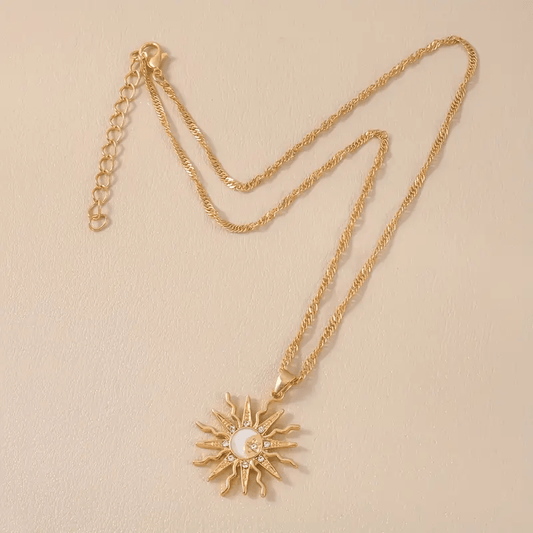 1pc Boho-Chic Celestial Charm Necklace for Women - Adjustable Sun, Moon & Star Pendant, Golden-Tone Alloy with Rhinestone Accents - Ideal for Daily Wear & Vacation