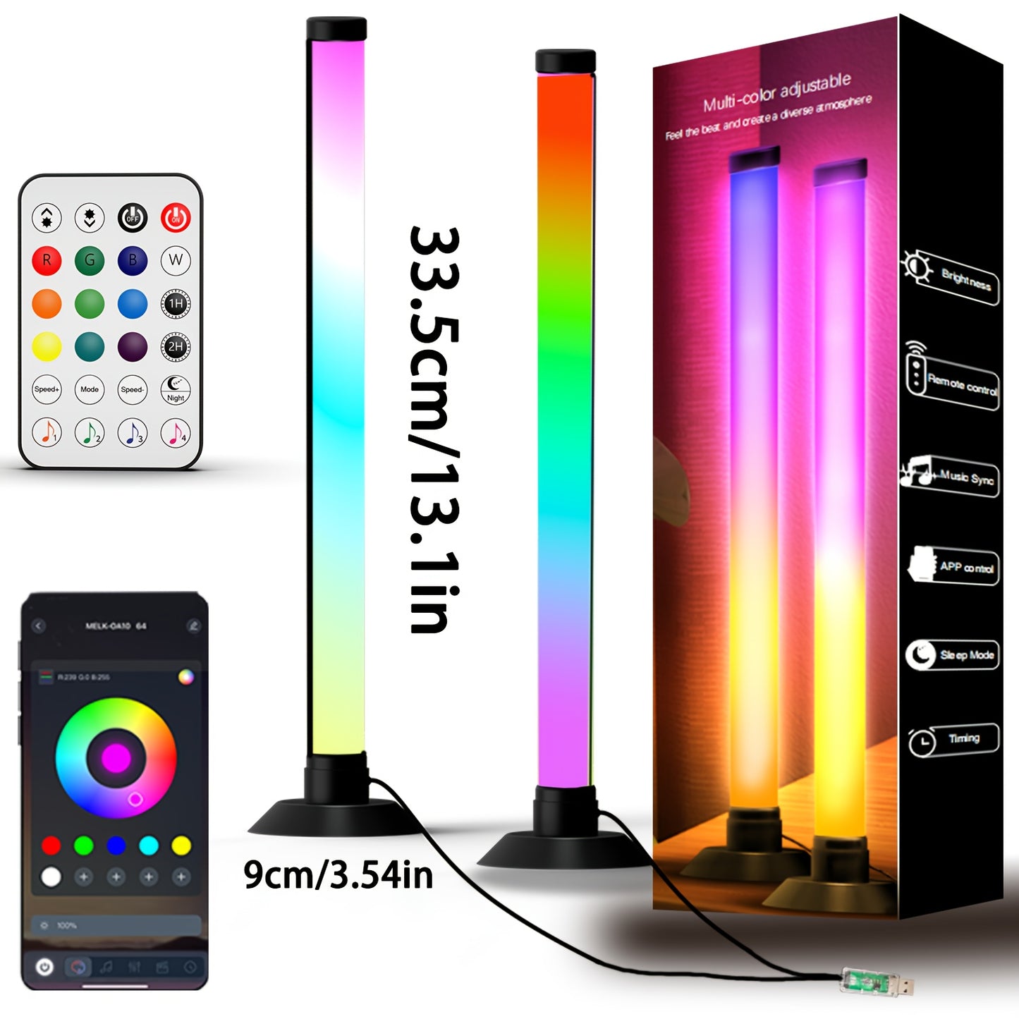 Smart LED Light Bars, RGB+IC Light Bar for Room, 16 Million Colors & 213 Preset Modes Gaming Lights, Remote Control & App Control, Dynamic Music Sync Mode TV Backlight, USB Powered Ambient Lighting---2pcs/set