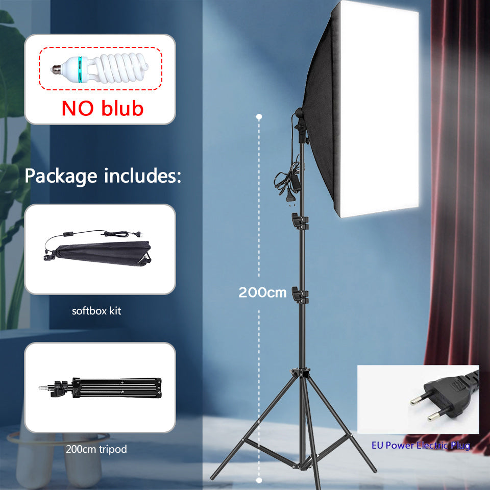 Professional Softbox Lighting Kit 160cm 200cm with US Plug Adapter Tripod E27 Socket Continuous Light System for Studio, YouTube Live Streaming