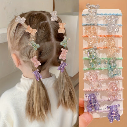 10/20pcs Girls Hair Accessories Colorful Cute Cartoon Bear Heart Star Butterfly Hair Ties for Youngsters
