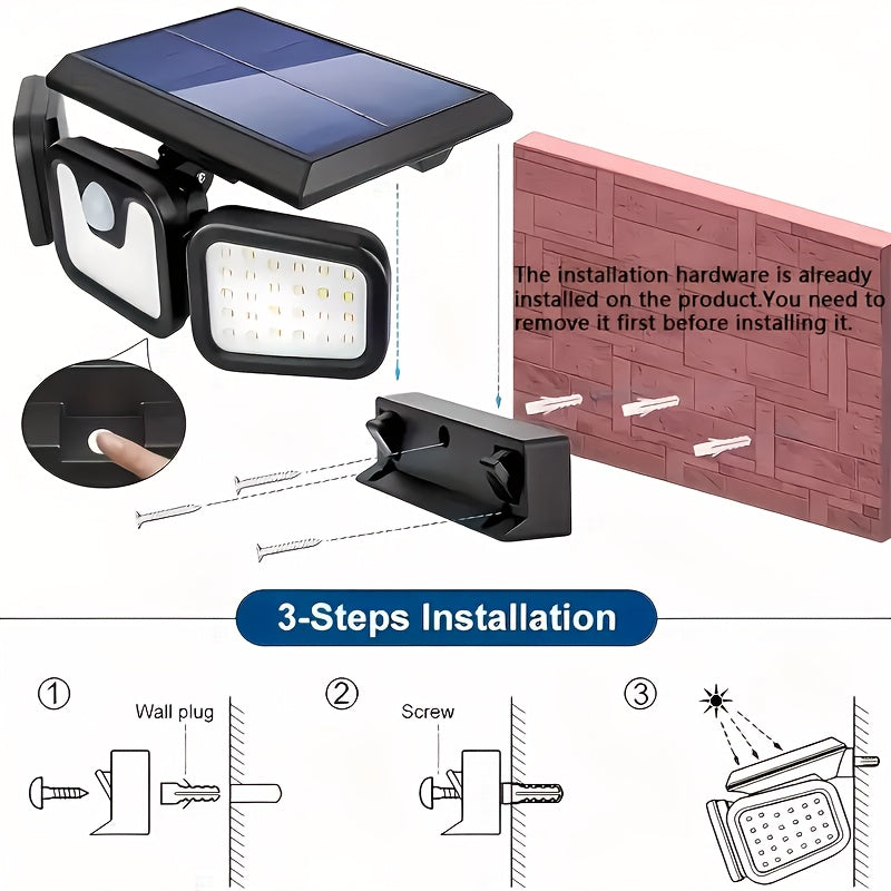 Solar-Powered Motion Sensor Light - 74 LED Outdoor Floodlight, 3 Modes,, Suitable for Front Door, Yard, Garage, Sidewalks, Pathways, Garden, and Patio | Solar Energy & Energy-Efficient Outdoor Lighting | Durable Plastic Body