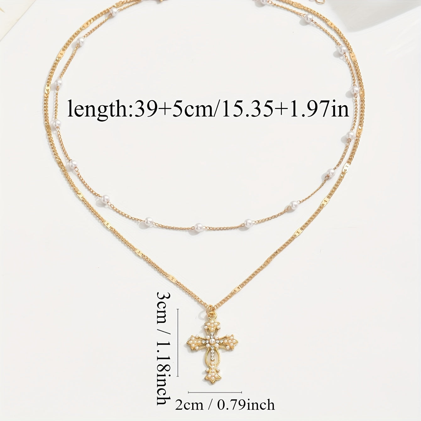1pc Elegant Multi-Layer Golden-Tone Cross Pendant Necklace with Faux & Sparkling Crystals - Versatile Religious Jewelry for Women, Daily Wear & Holiday Accessories, Timeless Accessory, Sophisticated Design, Stylish Accessory,