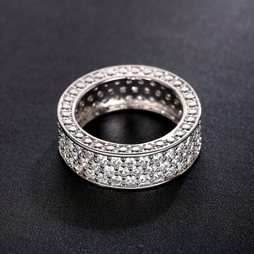 Gorgeous Super Sparkling Zirconia Silver-Plated Ring Fashion Forward Luxury Ring Neutral Ring Men's And Women's Ring Men's Wedding Ring Daily Wear Jewelry