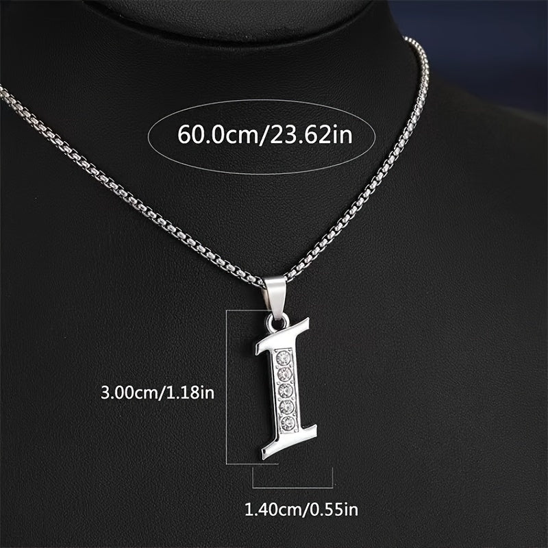 Stainless Steel Hip Hop Initial Necklace, Glass Embedded Alphabet Pendant, Daily Occasion Jewelry, Ideal Graduation Gift, All-Season Accessory, Perfect for Halloween, Daily Wear Jewelry|Hip Hop Style|Glass Embedded Lette