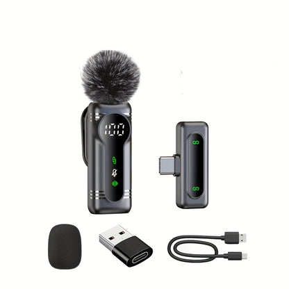Professional Wireless Lavalier Microphone, Plug-and-Play Clip-On Mic with Auto Pairing Feature, Battery Indicator, Portable Magnetic Mount, Noise Reduction Suitable for iPhone 15/16, Android, USB-C Devices, Live Streaming, Po