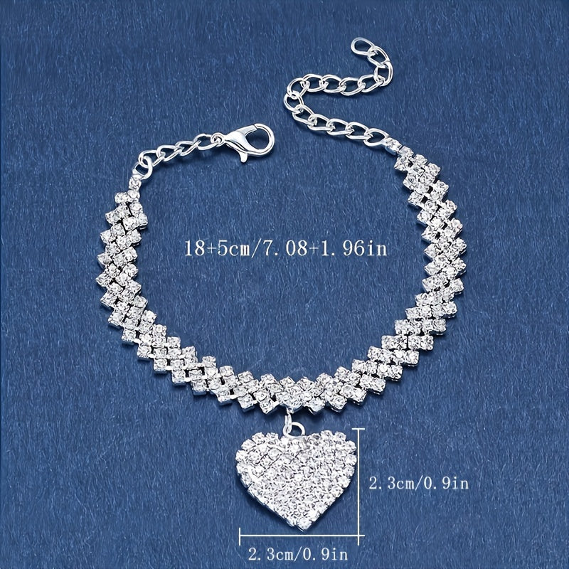 Luxurious Rhinestone Heart Pendant Bracelet for Women - Elegant Copper Fashion Accessory, Perfect Gift