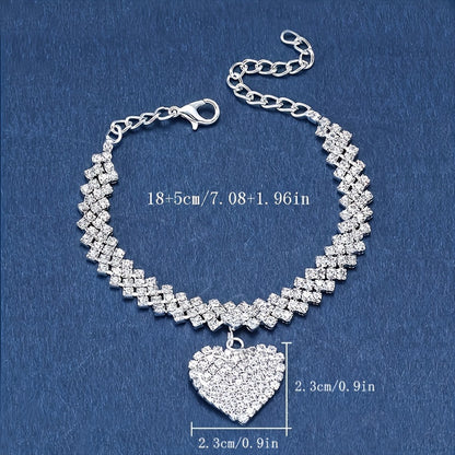 Luxurious Rhinestone Heart Pendant Bracelet for Women - Elegant Copper Fashion Accessory, Perfect Gift