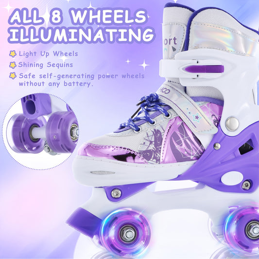 Lixada Adjustable Roller Skates, Non-Slip Wheels, Lightweight Design For Beginners & Training, Purple & White, Size M, EU 32-36