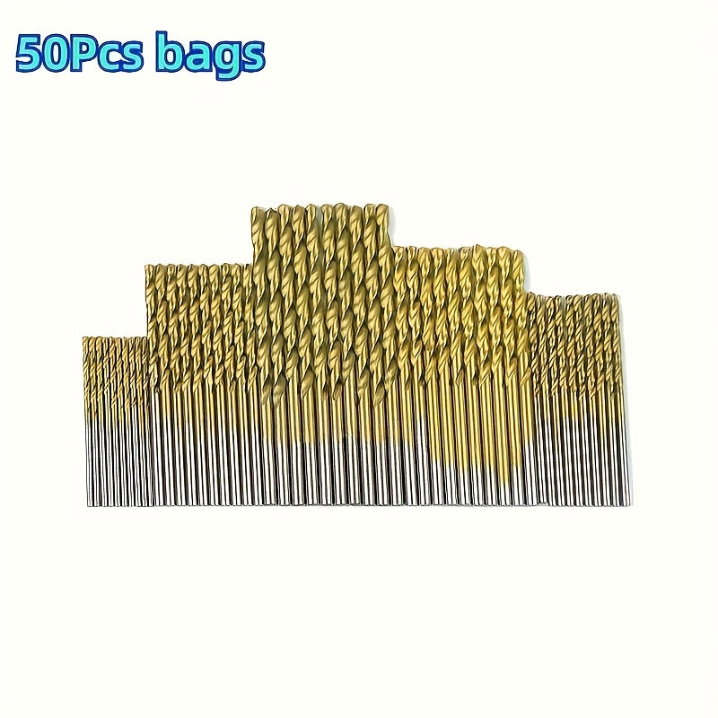 50pcs Titanium-Coated High-Speed Steel Drill Bit Set, 135° Pointed Tip, Suitable for DIY Crafts, Woodworking, Engraving, and Jewelry Making - Sizes from 1/25" to 1/8", Metal Cylindrical