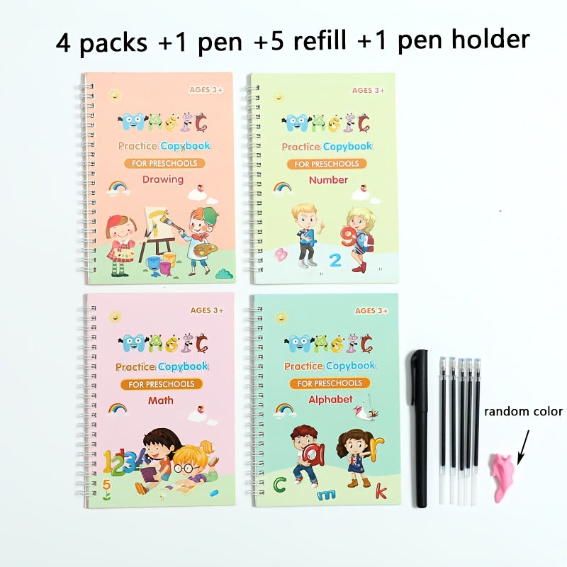 Groove Practice, Groove Magic Workbook Set (4 Books + 1 Pen + 5 Refills + 1 Pen Grip) Educational Workbooks, Vocabulary Cards - Reusable, Perfect Christmas, Thanksgiving, etc. 16 Festival Gifts