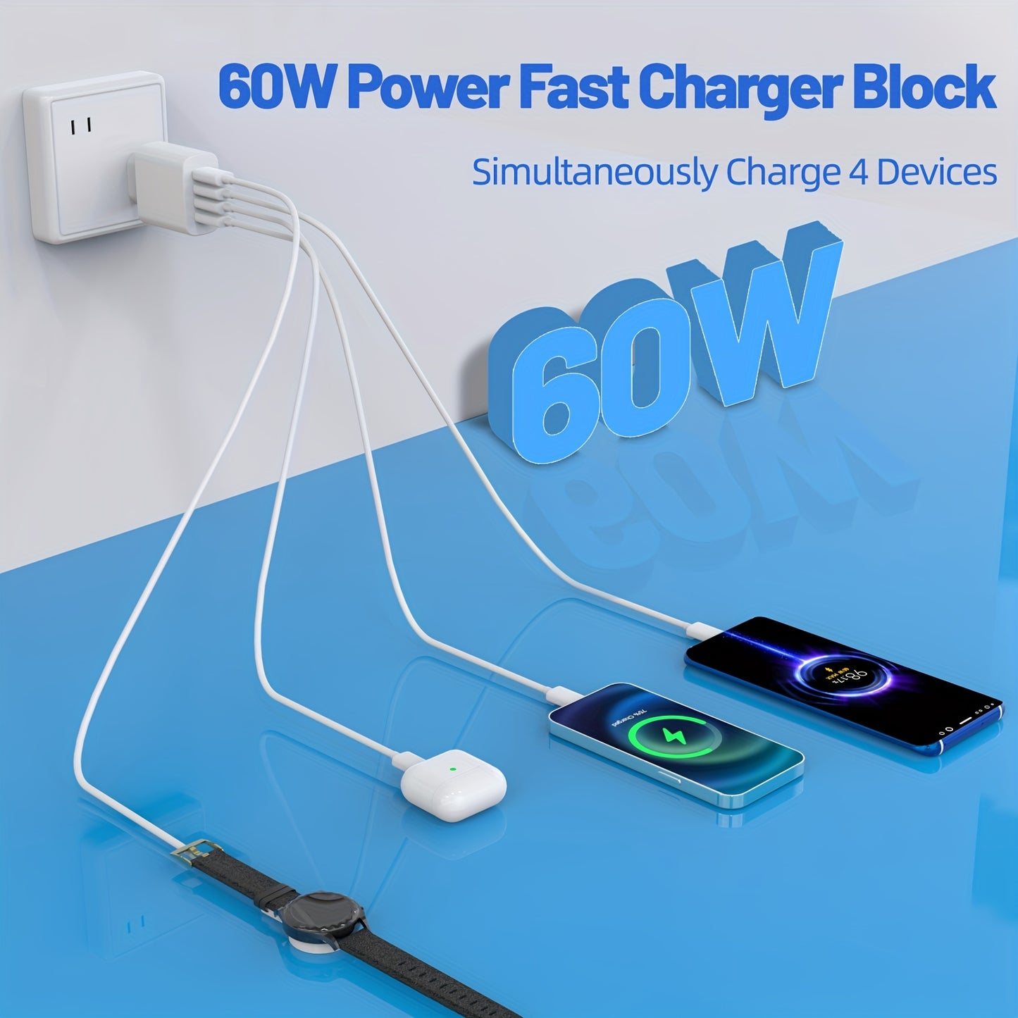 60W Fast Charging Adapter 4 Ports (EU Plug)