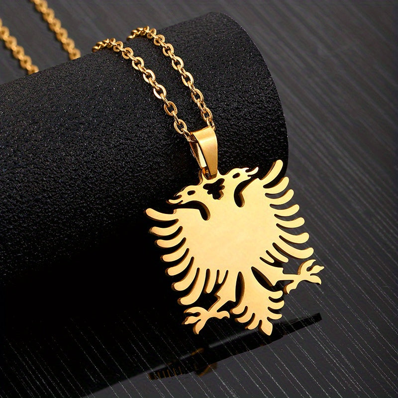 1pc Men's And Women's Party Fashion Trendy Gift, Titanium Steel Albania Eagle Pendant Necklace