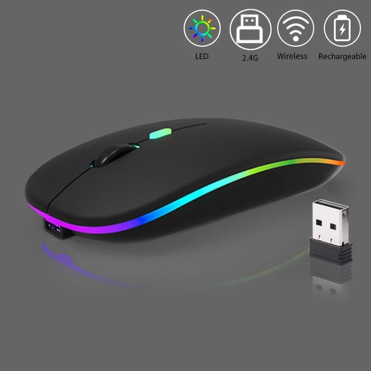 Rechargeable Wireless Mouse, LED Light Up Wireless Mouse, Portable Ergonomic Computer Wireless Mouse with 2.4G/5.0 Dual Mode Switching, Silent Button