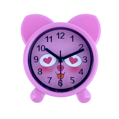 A pink cartoon animal-shaped alarm clock that simulates, silent without ticking, a plastic clock powered by batteries, can be set to remind, suitable for rooms, bedside tables, desks, ideal gift (without batteries)