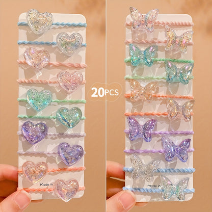 10/20pcs Girls Hair Accessories Colorful Cute Cartoon Bear Heart Star Butterfly Hair Ties for Youngsters