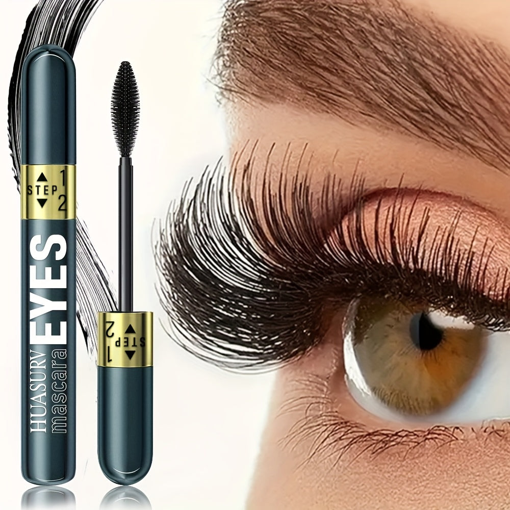 1pc HUASURV Dual-Effect Mascara - Natural, Lengthening, Volumizing & Curling - Non-Smudging, Long-Lasting Wear for Stunning Eye Makeup HS4130, Black, with Precision Application Brush, Perfect for Mother'S Day & Holiday Gifts,