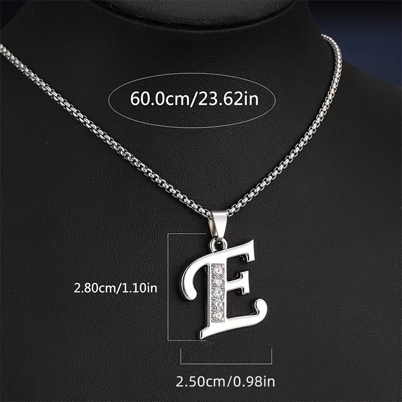 Stainless Steel Hip Hop Initial Necklace, Glass Embedded Alphabet Pendant, Daily Occasion Jewelry, Ideal Graduation Gift, All-Season Accessory, Perfect for Halloween, Daily Wear Jewelry|Hip Hop Style|Glass Embedded Lette