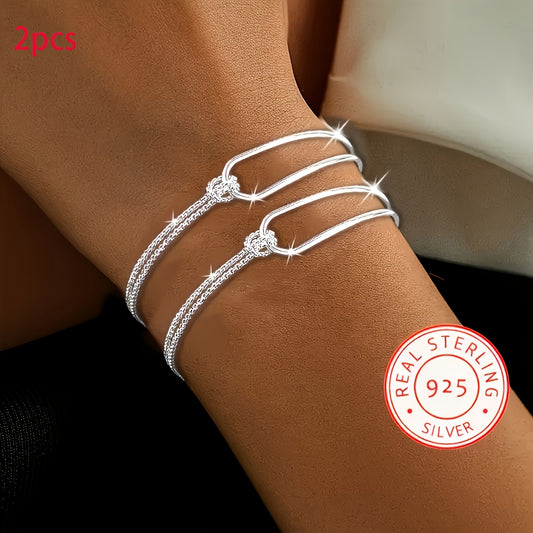 2-Pack Exquisite Elegant New Minimalist Geometric Silvery Bracelets - Practical and Versatile, Made with S925 Hypoallergenic Material, Perfect for Women's Jewelry - Ideal for Casual Attire Gifting, Suitable for Any Season, Es