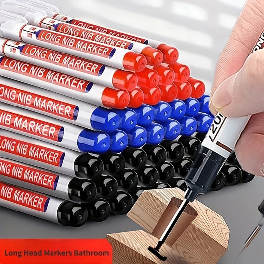 5/10 Long Tip Markers - Fast-Drying Carpenter Pens, Suitable for Deep Holes, Durable PPSU Plastic and Metal Structure, Ergonomic Grip - Woodworking, Tile, Bathroom Installation, Woodworking Tools Red/Blue/Black, Building Tool